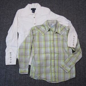 Lot of 2 Western Shirts Girls S/M Pearl Snap Long‎ Sleeve Cowgirl Ralph Lauren